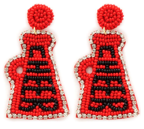 Beaded Cheer Earrings - Red