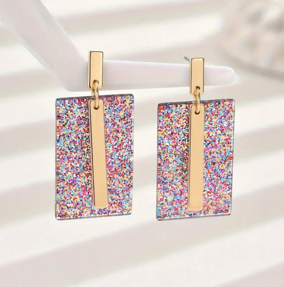 Glitter Rectangle Earring w/ Gold Accent