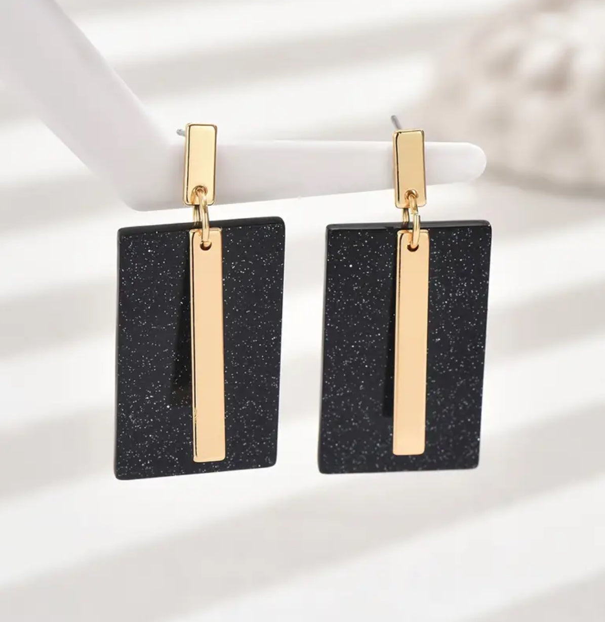 Black Rectangle Earring w/ Gold Accent