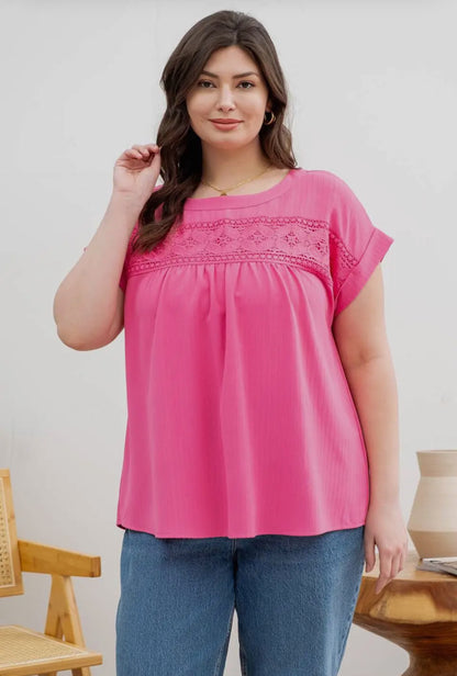 Curvy Eyelet Lace Trim Top