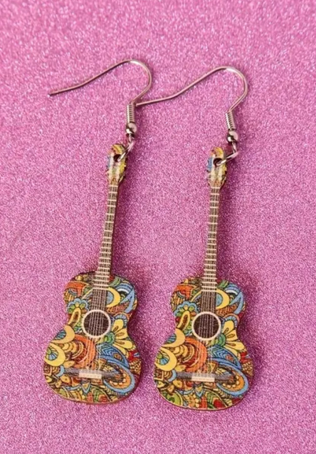 Wooden Guitar Earrings