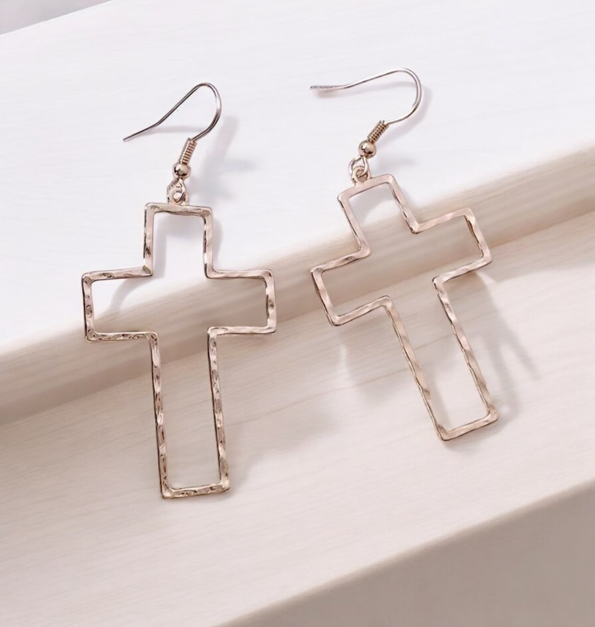 Gold Hammered Cross Earrings