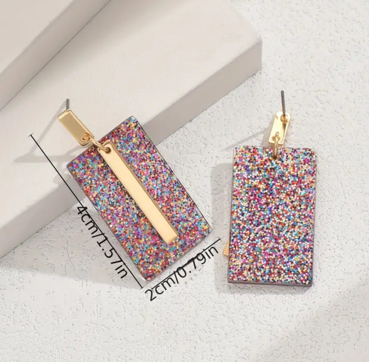 Glitter Rectangle Earring w/ Gold Accent