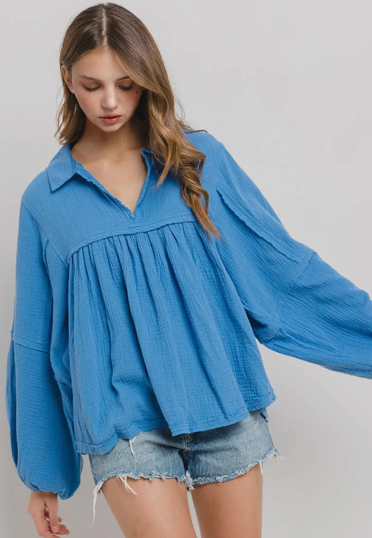 Cotton Gauze Long Sleeve Blouse