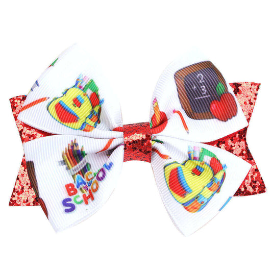 Back to School Apples & Letters Glitter Hair Bows