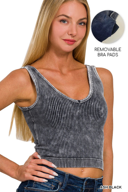 Ribbed V Neck Crop Tank