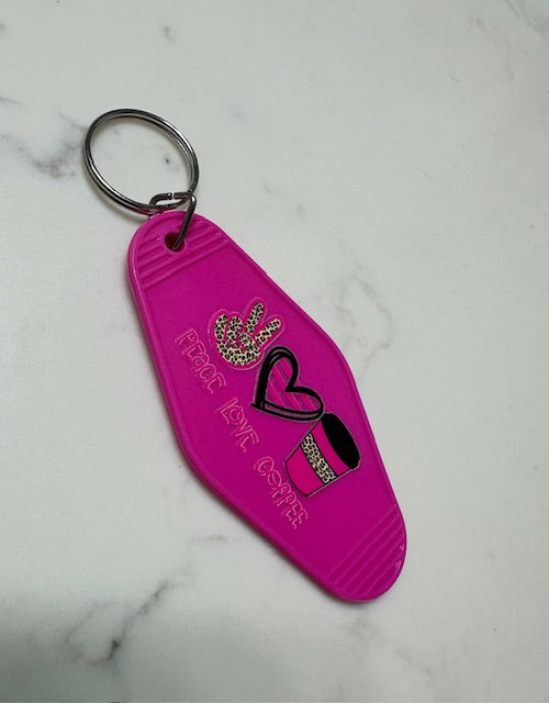 Peace Love Coffee Motel Keychain