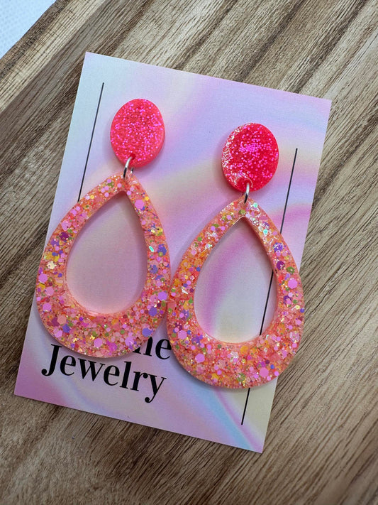 Two Tone Pink Teardrop Earrings