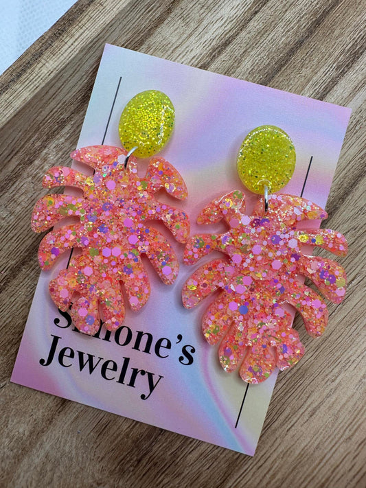 Pink Leaf Earrings