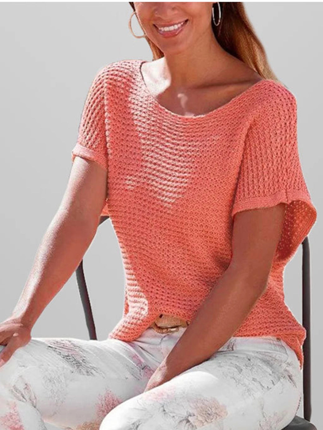 Coral Drop Shoulder Knitted Top