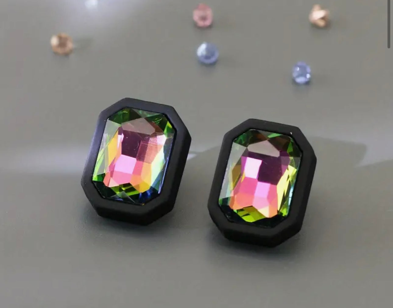 Iridescent Center Stone Chunky Stud Earrings