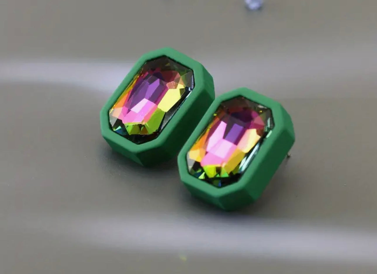 Iridescent Center Stone Chunky Stud Earrings