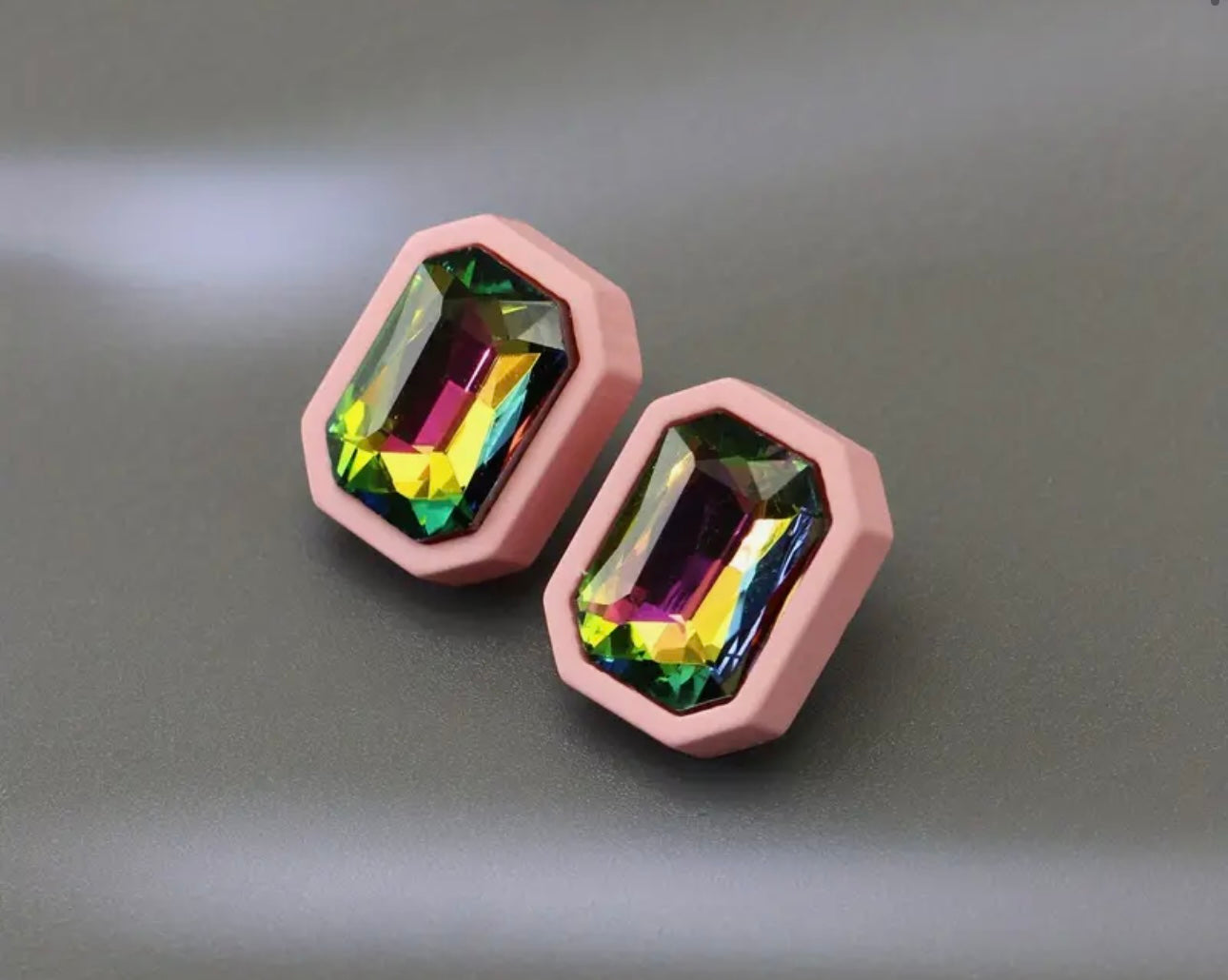 Iridescent Center Stone Chunky Stud Earrings