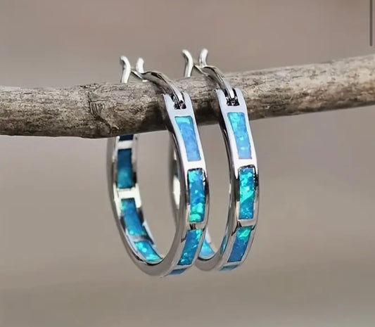 Ocean Blue Stone Hoop Earrings