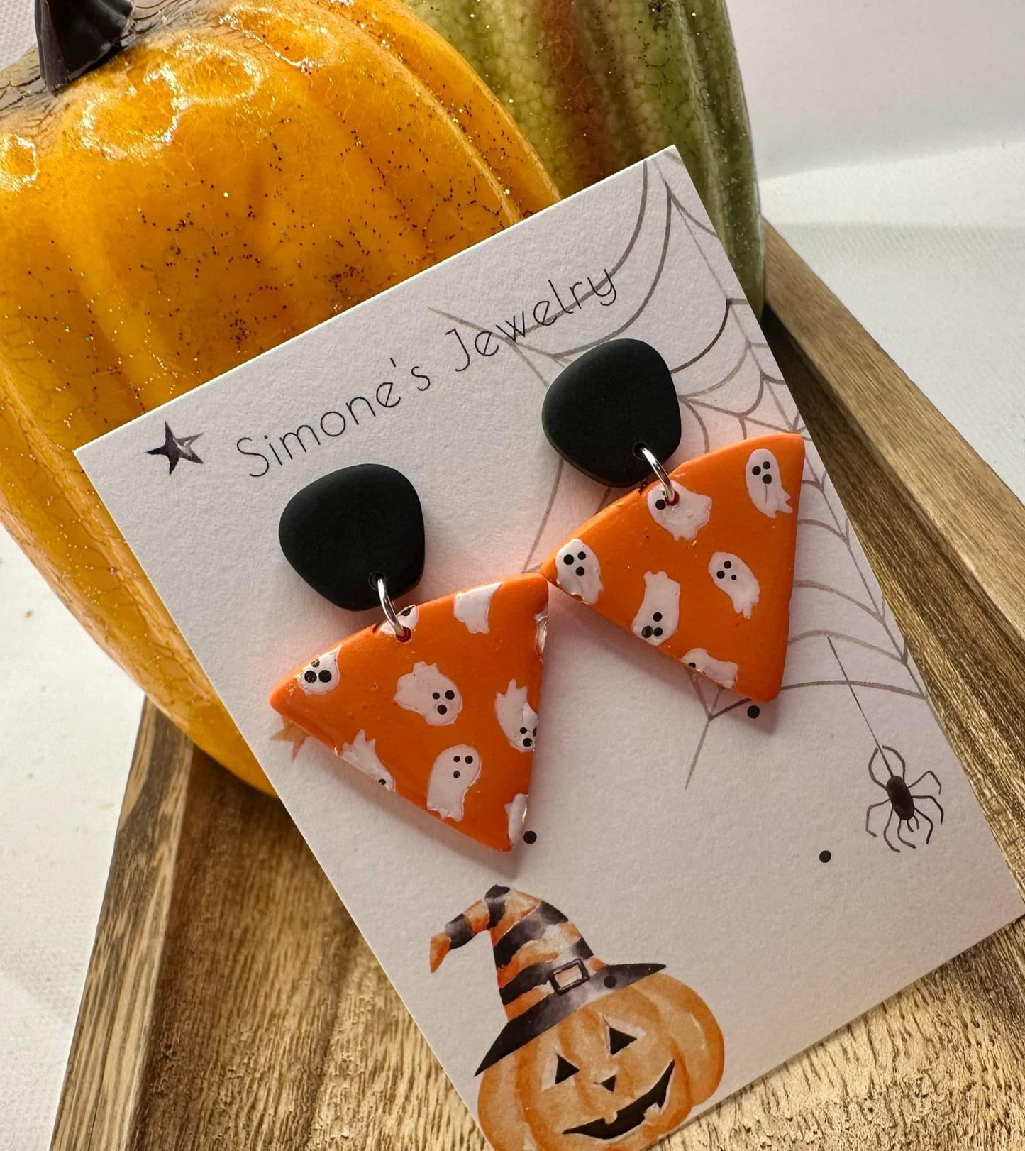 Orange Triangle Ghost Earrings