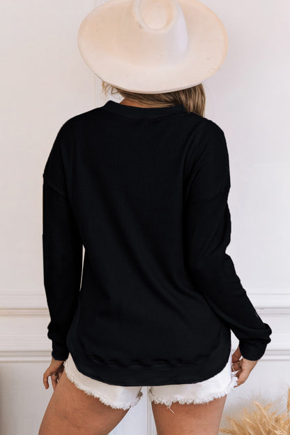 Crew Neck Waffle Knit Top