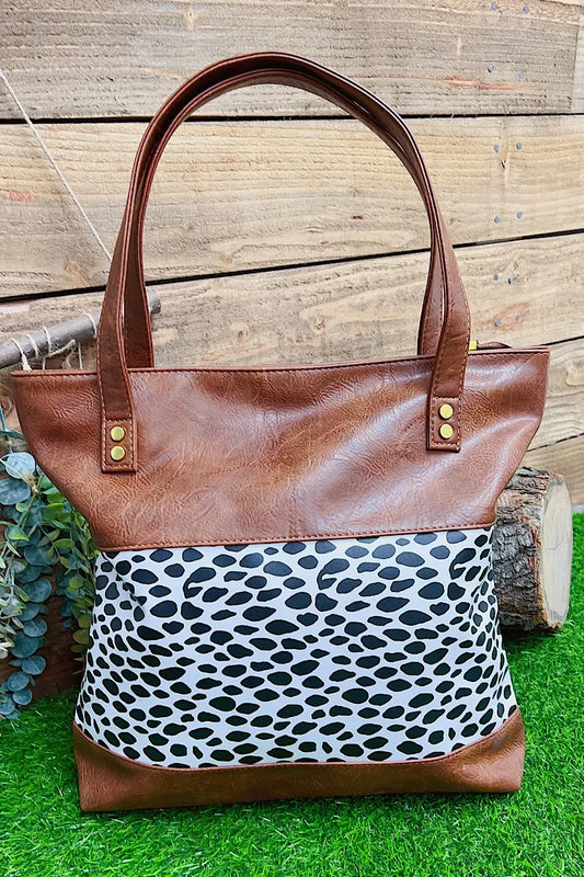 Brown Leather & Cow Shoulder Bag