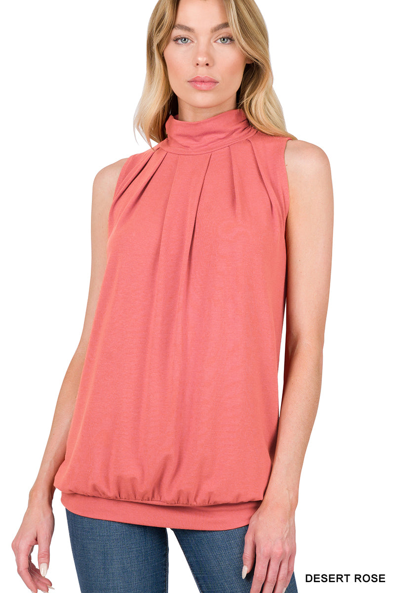 High Neck Pleated Top