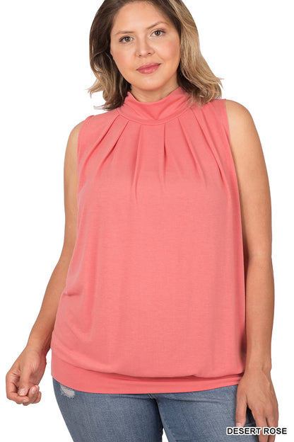 High Neck Pleated Top