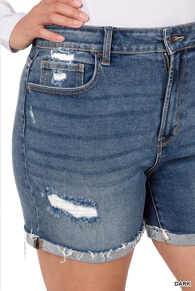 Curvy Distressed Cuffed Hem Denim Shorts