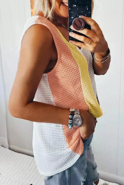 Multicolor V-Neck Waffle Knit Tank