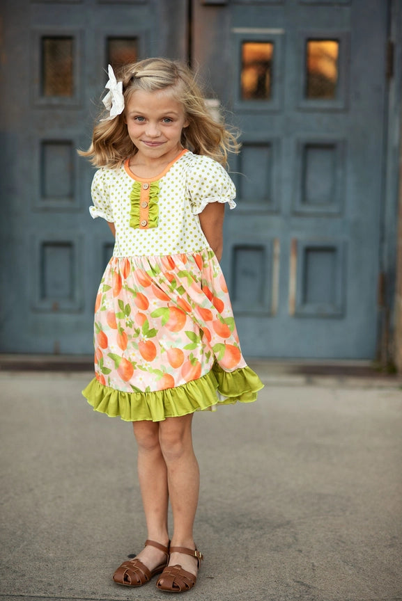 Tangerine Blossom Ruffle Button Dress