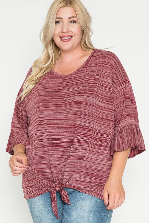 Ruffle Sleeve Knotted Top