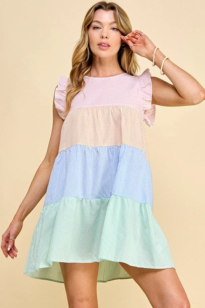 Curvy Spring Ruffle Sleeve Tiered Dress