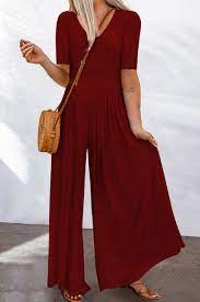 Belted Bodice Short Sleeve Flowy Jumpsuit