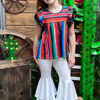 Ruffle Pom Sleeve Serape Top