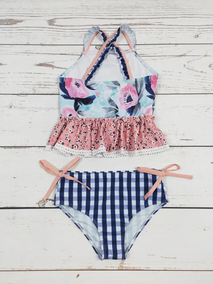 Floral Checkered Swim Set