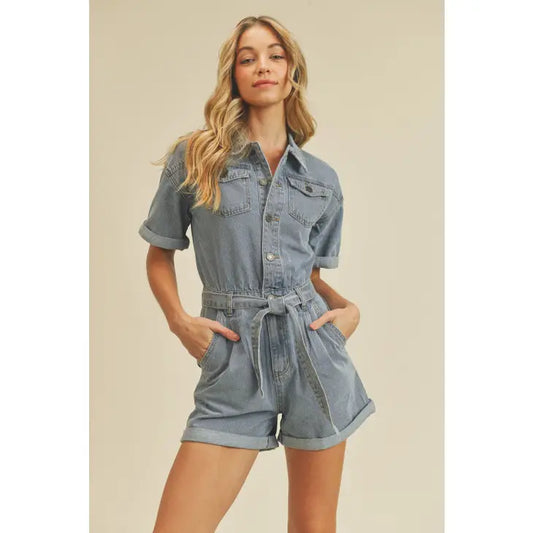 Short Sleeve Denim Romper