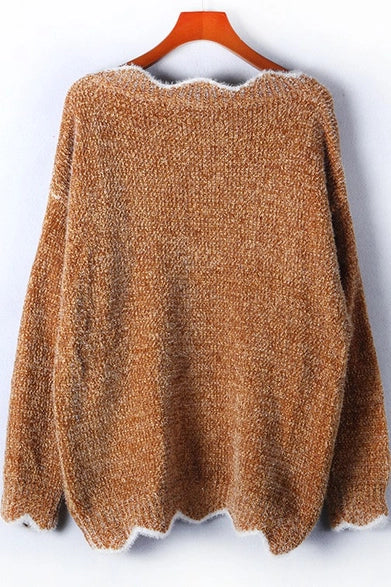 Wavy Neck Loose Knit Sweater