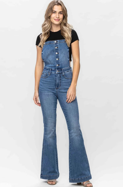 Judy Blues Tummy Control Flare Overalls