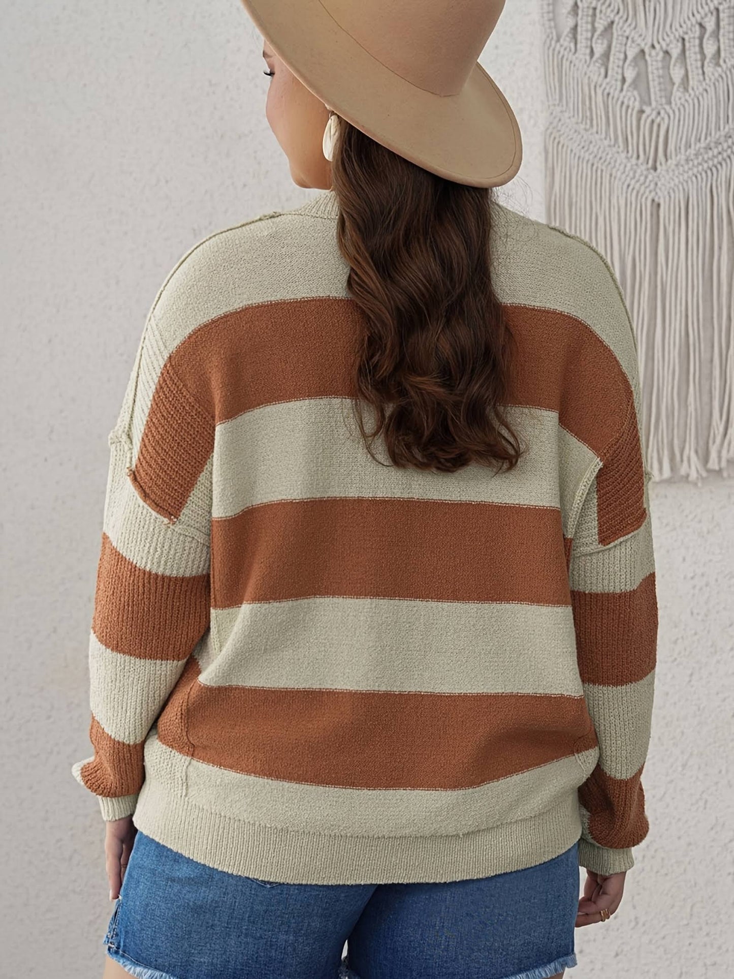 Curvy Striped V-Neck Sweater