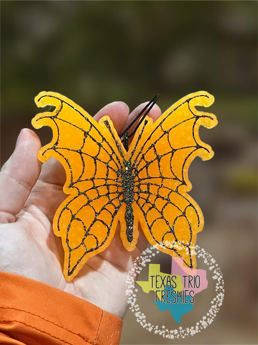 Orange Halloween Spider Web Butterfly Freshie