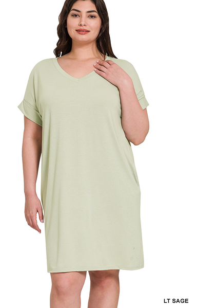 Zenana Rolled Sleeve Tunic Dress